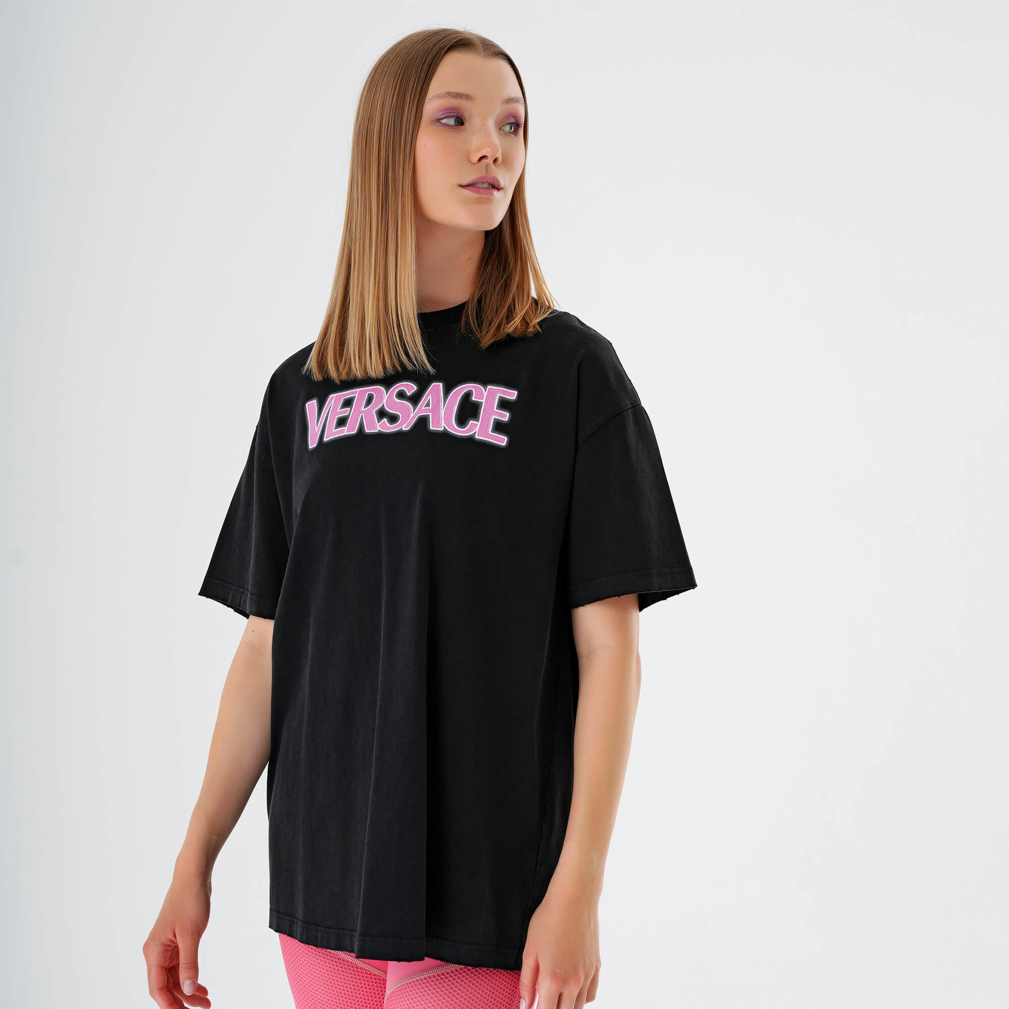 Versace - Black & Pink Logo Print Tshirt 38